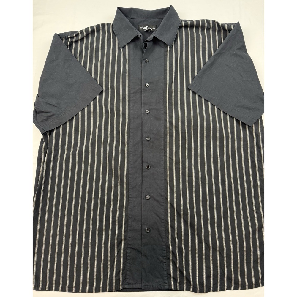 After Dark Men's Sz 2XLT Button Down Bowling Style Shirt Black w/ Accent Stitch